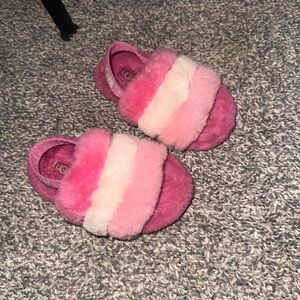 UGG Kids' Pink and White Fluffy Sandals